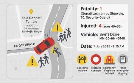 Speeding Car Tragedy in Aurangabad: 1 Dead, 4 Injured in CIDCO Accident