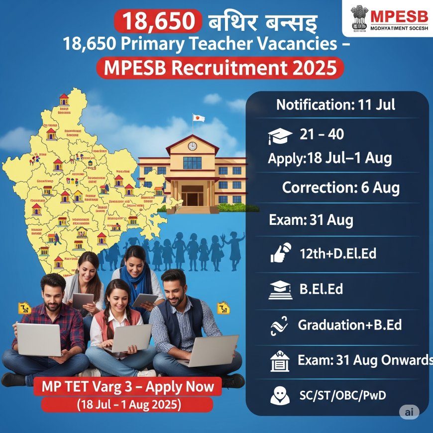 MP TET Varg 3 भर्ती 2025: 18650 पदों के लिए अधिसूचना जारी
